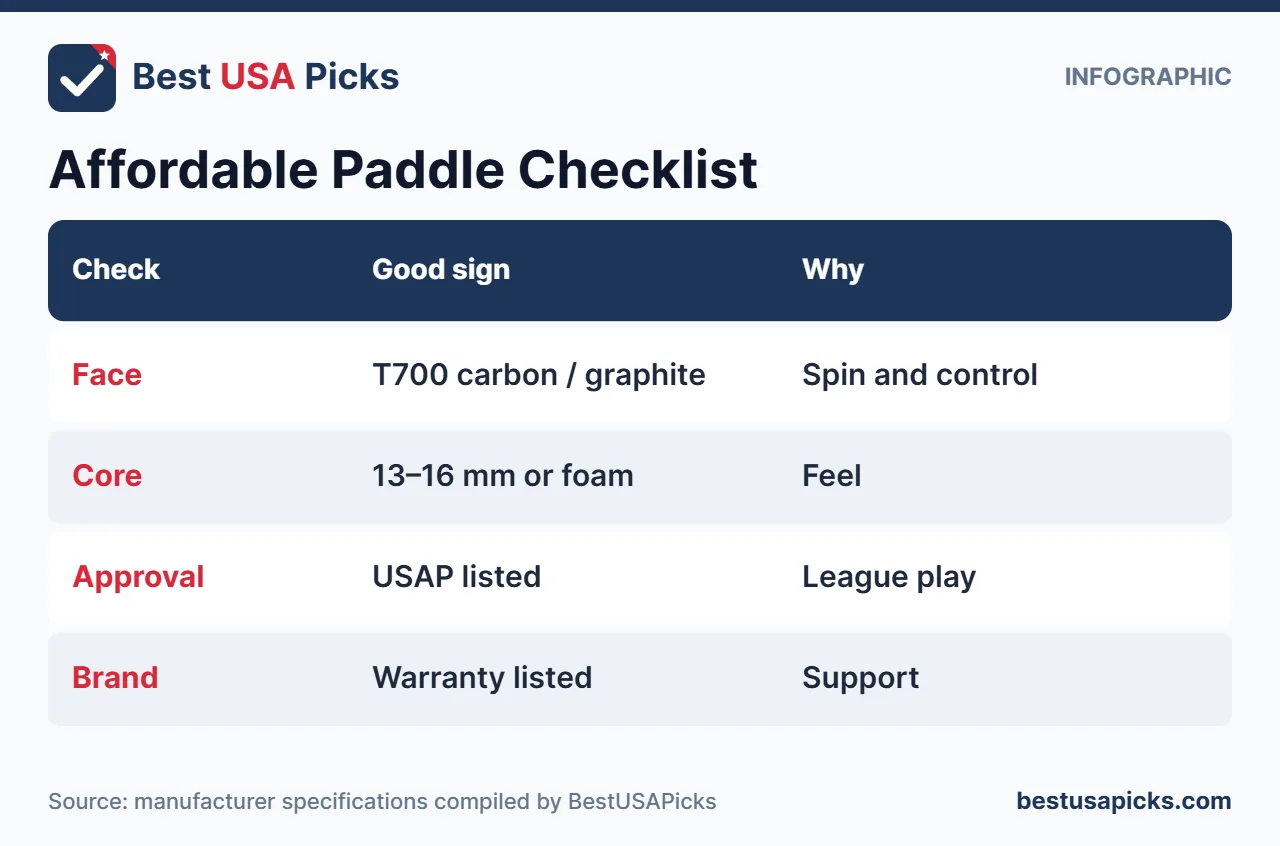 Affordable pickleball paddle checklist