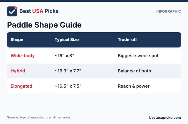 Pickleball paddle shape guide: wide-body, hybrid and elongated