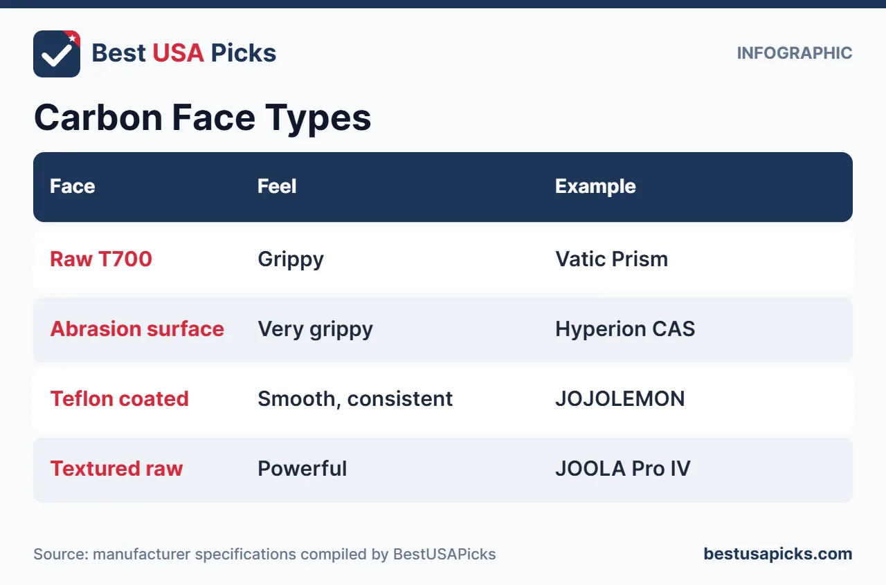 Carbon fiber pickleball paddle face types
