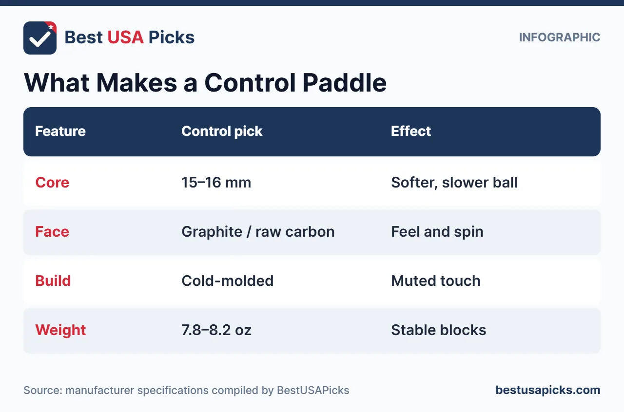 Infographic of control pickleball paddle features for beginners