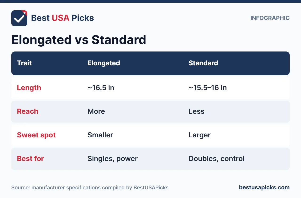 Elongated vs standard pickleball paddle comparison