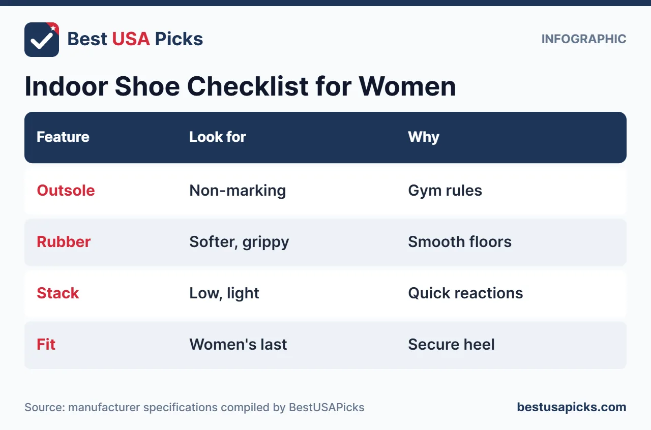 Indoor pickleball shoe checklist for women