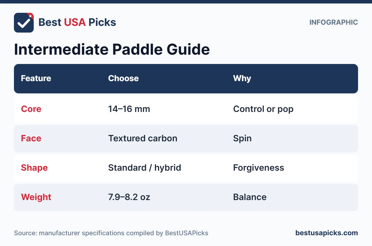 Intermediate pickleball paddle guide infographic
