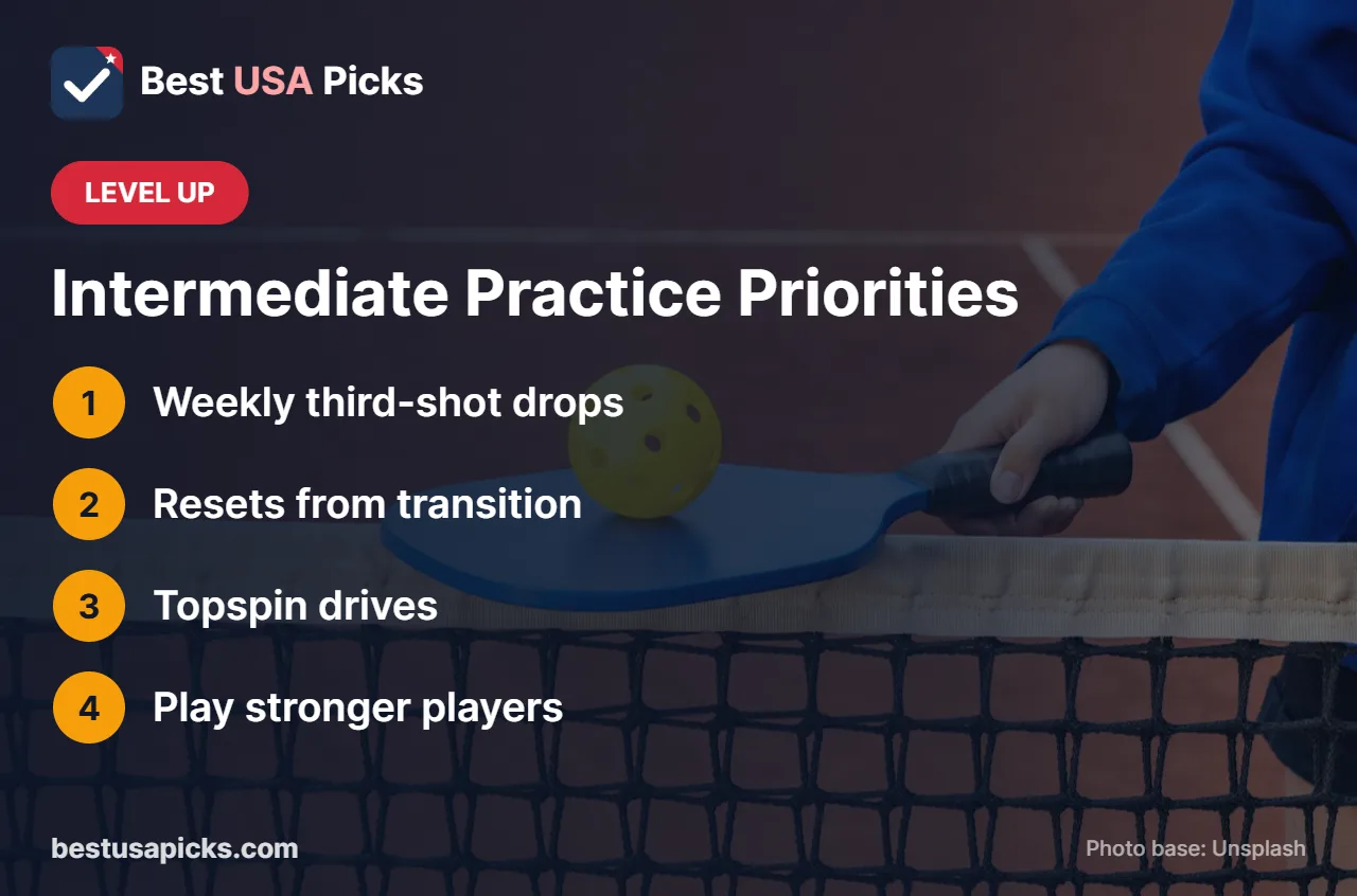 Practice priorities for intermediate pickleball players