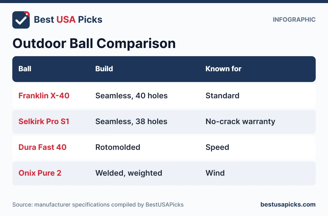 Outdoor pickleball ball comparison