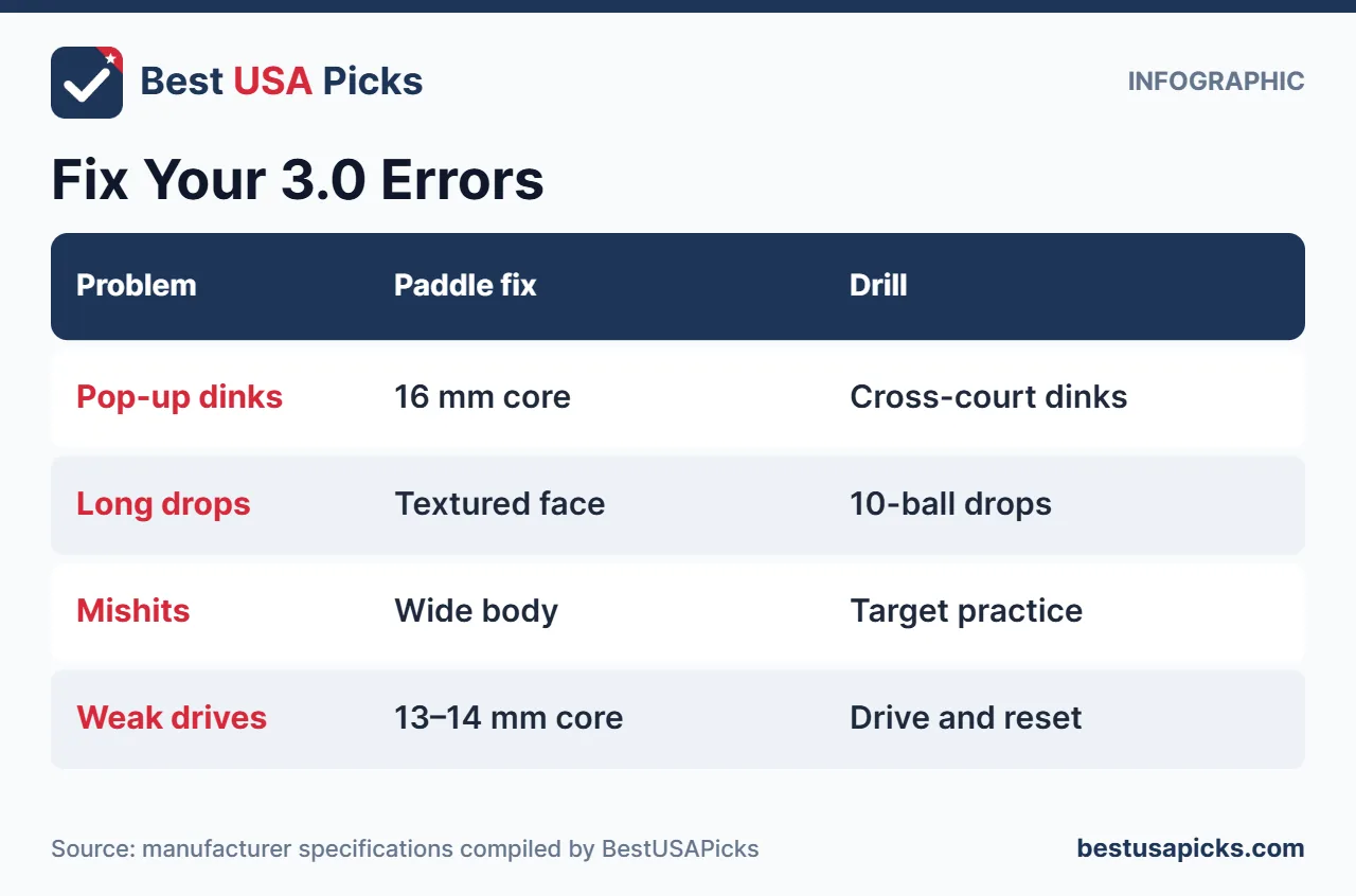 Infographic of paddle fixes for 3.0 to 3.5 players