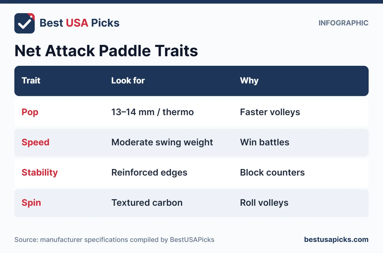 Infographic of paddle traits for aggressive net play