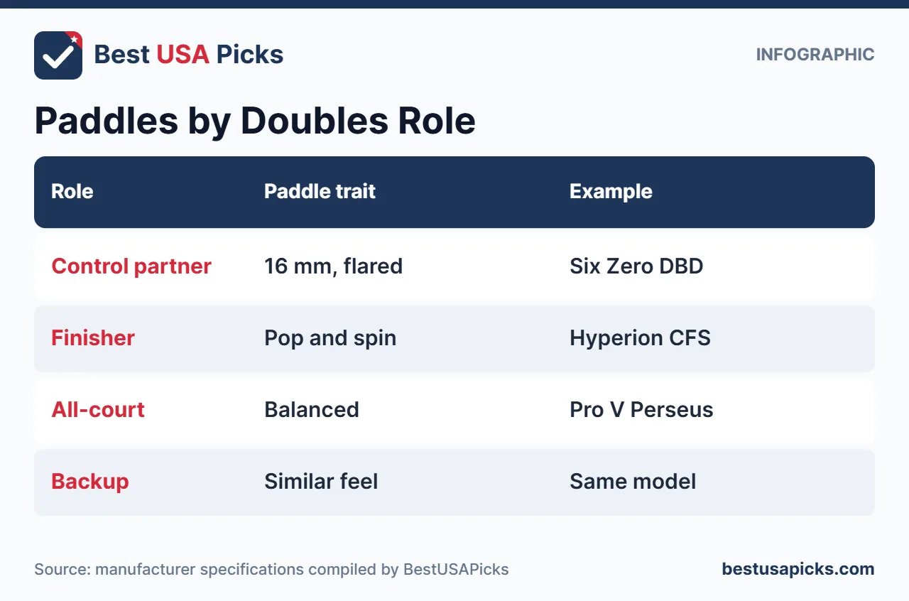 Infographic of paddles by doubles tournament role