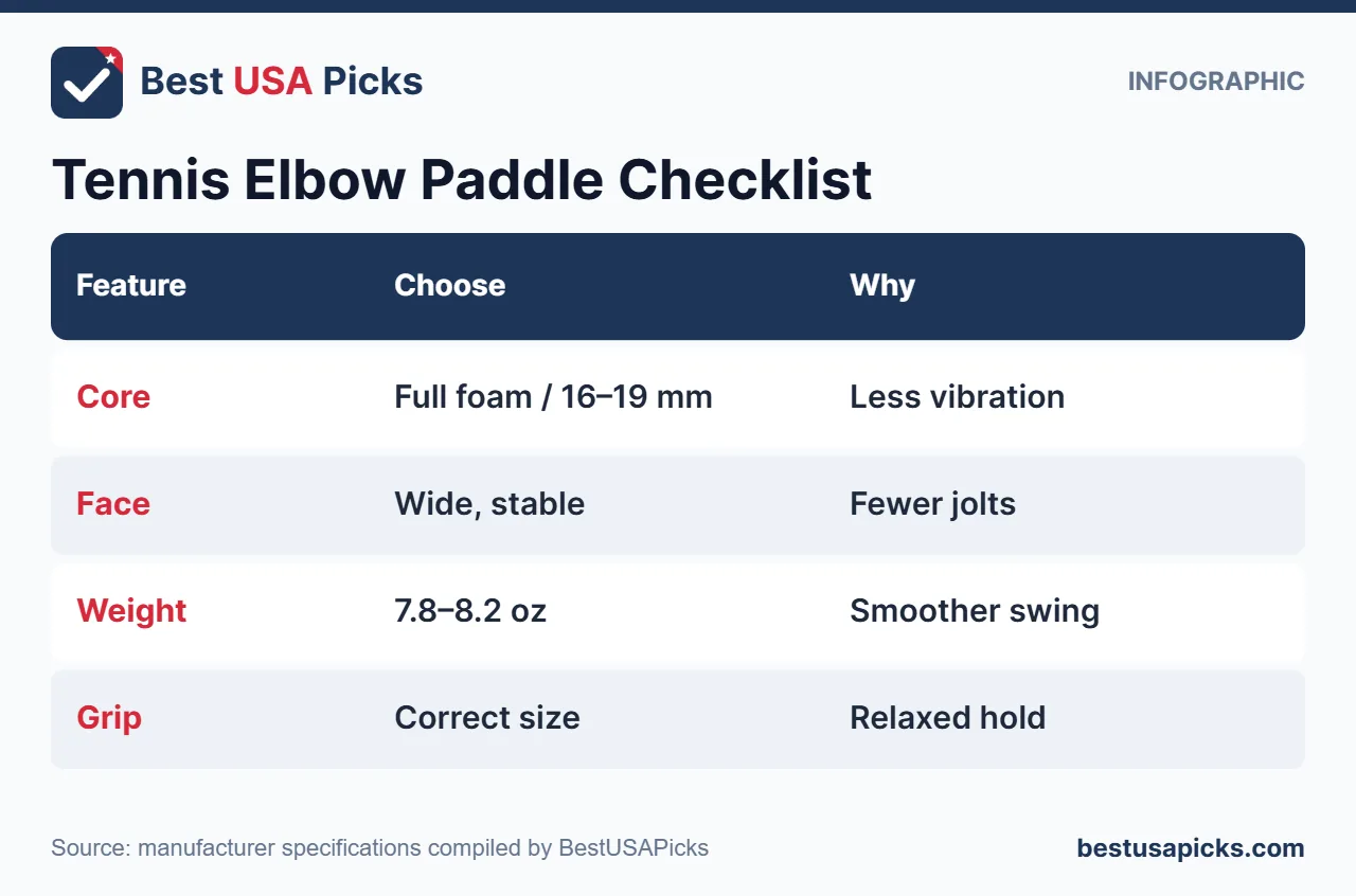 Tennis elbow pickleball paddle checklist