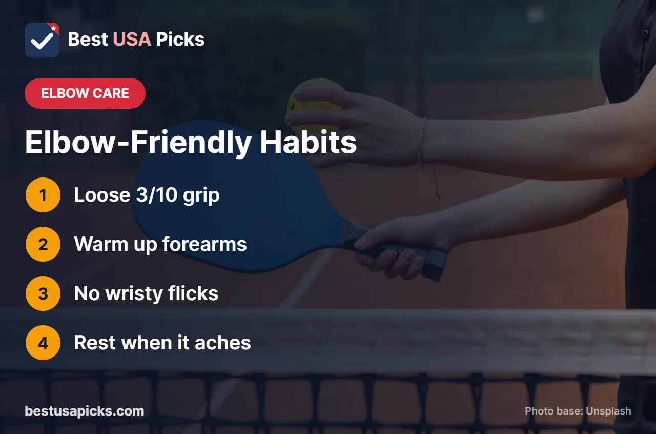 Elbow-friendly pickleball habits