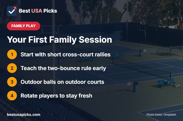 Tips for a first family pickleball session