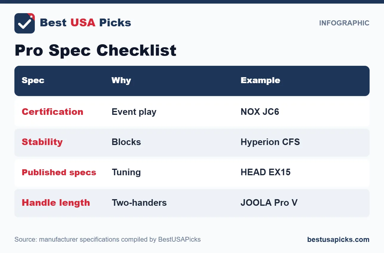 Pro pickleball paddle spec checklist