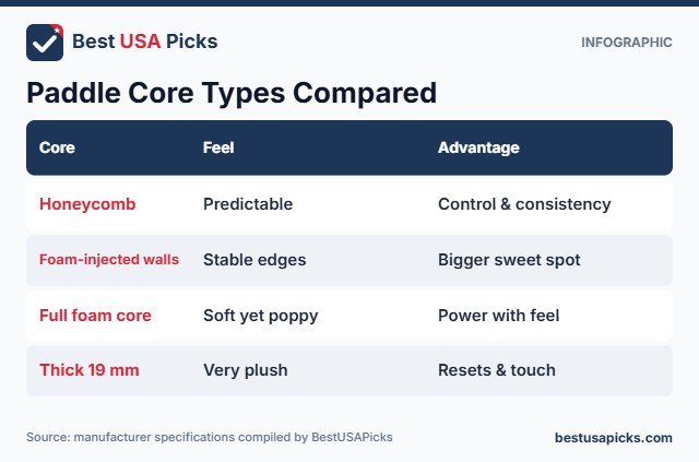 Comparison of pickleball paddle core types for advanced players