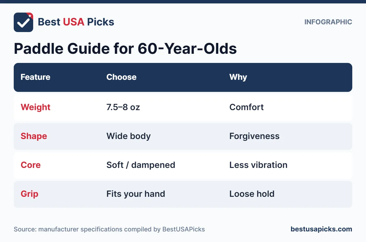 Paddle guide infographic for 60 year old players