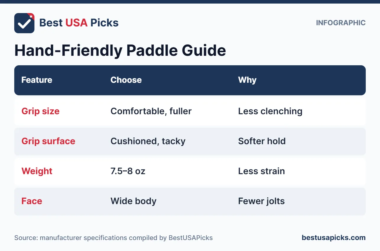 Hand-friendly pickleball paddle guide for arthritis