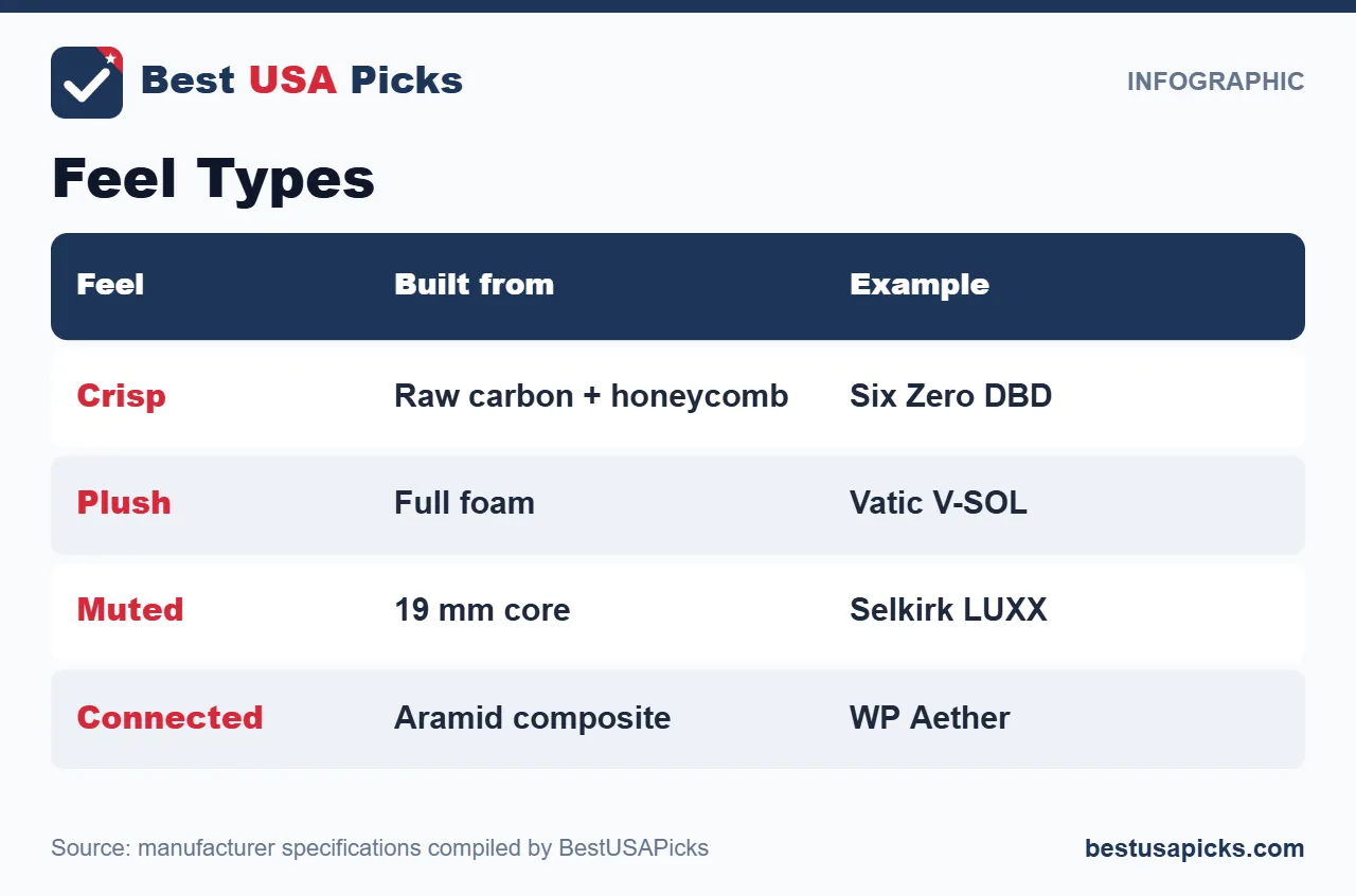 Pickleball paddle feel types