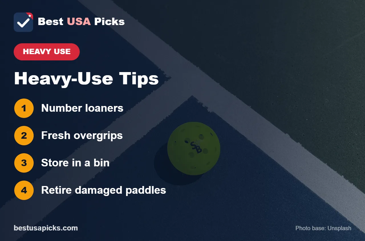Heavy-use pickleball paddle tips
