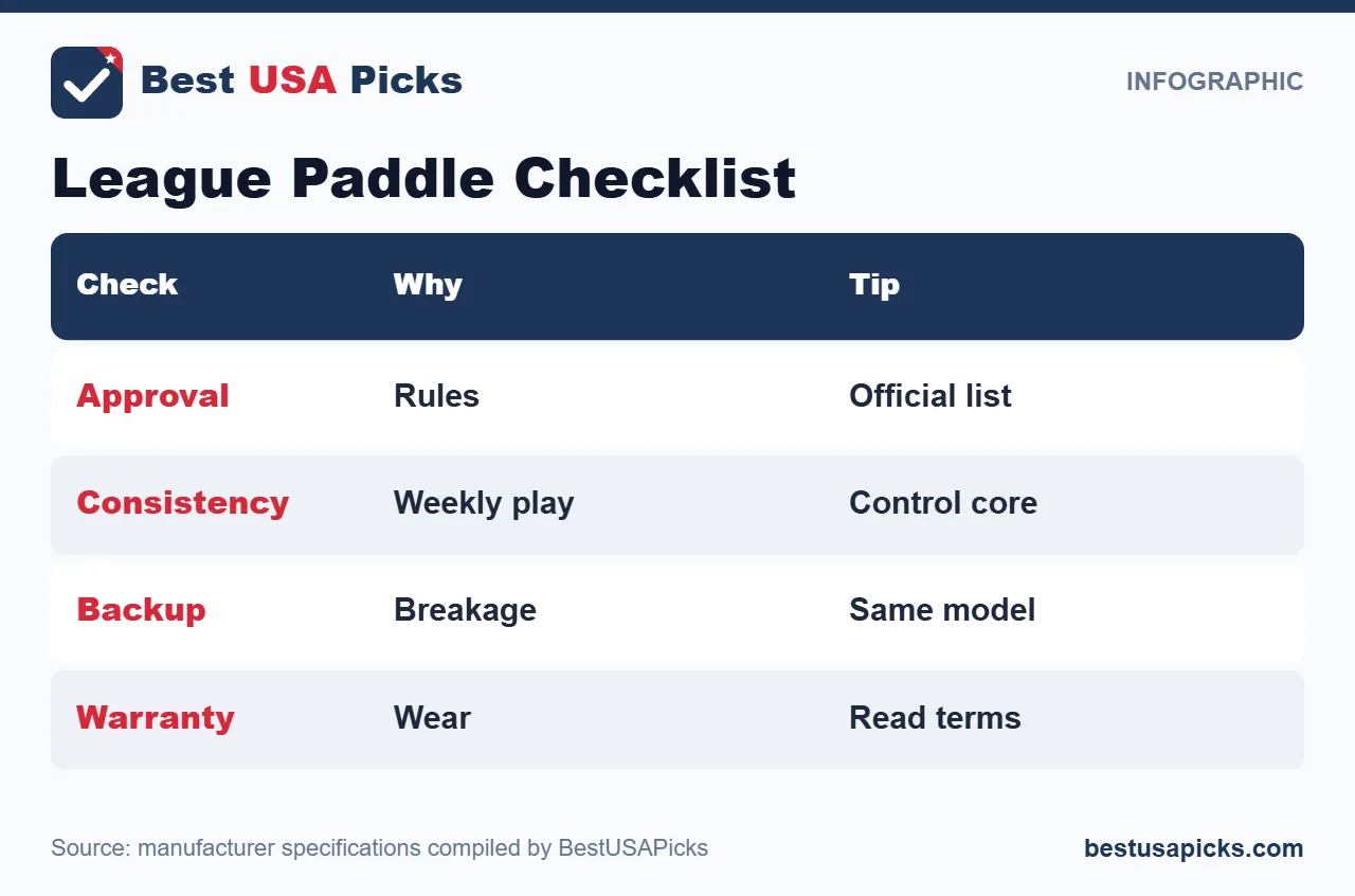 League pickleball paddle checklist