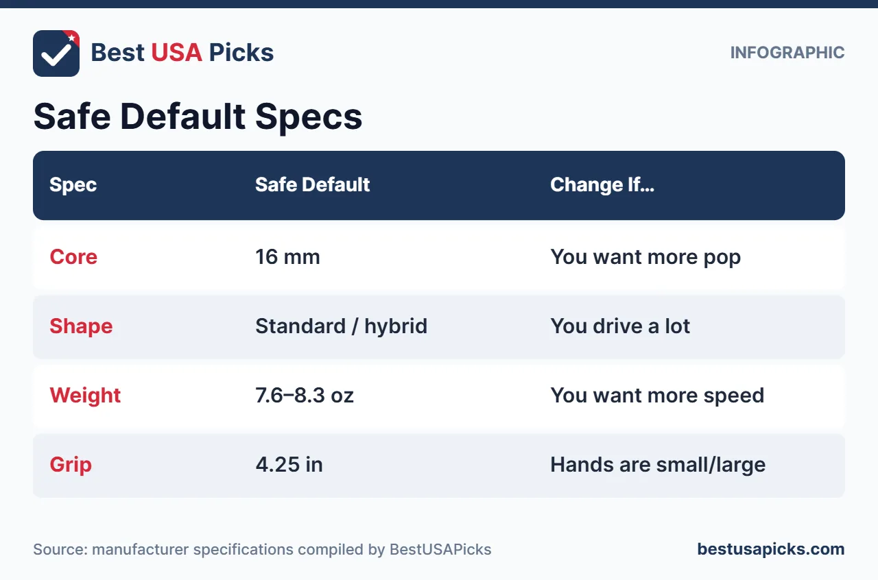 Safe default pickleball paddle specs for most players