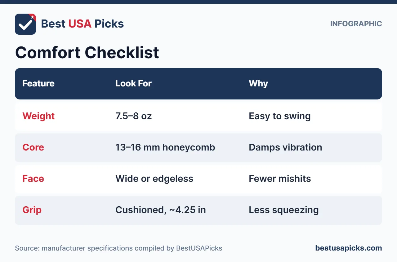Comfort checklist for pickleball paddles for older players