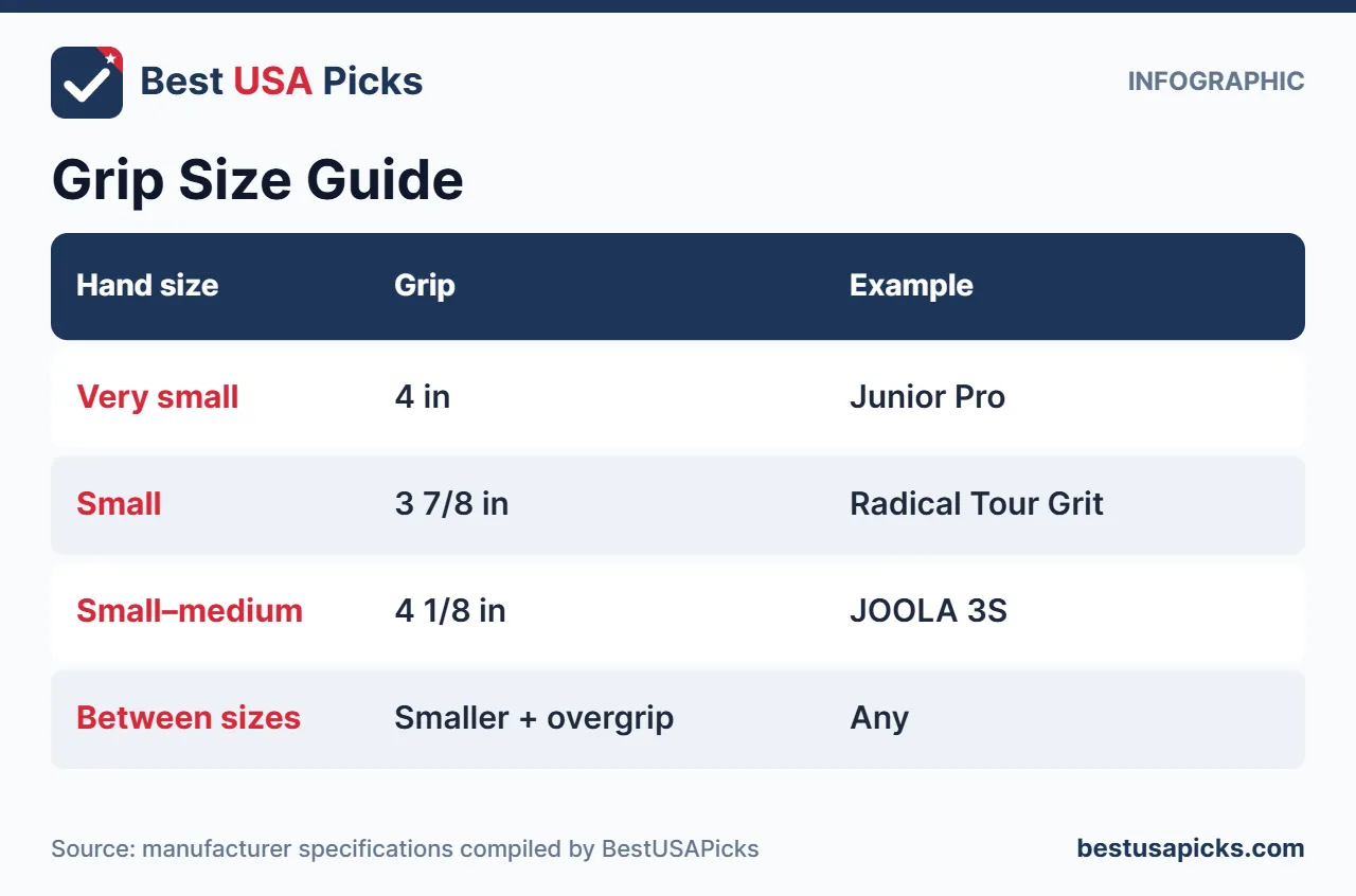 Grip size guide infographic for petite women