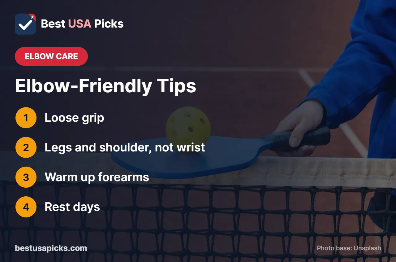 Elbow-friendly pickleball tips