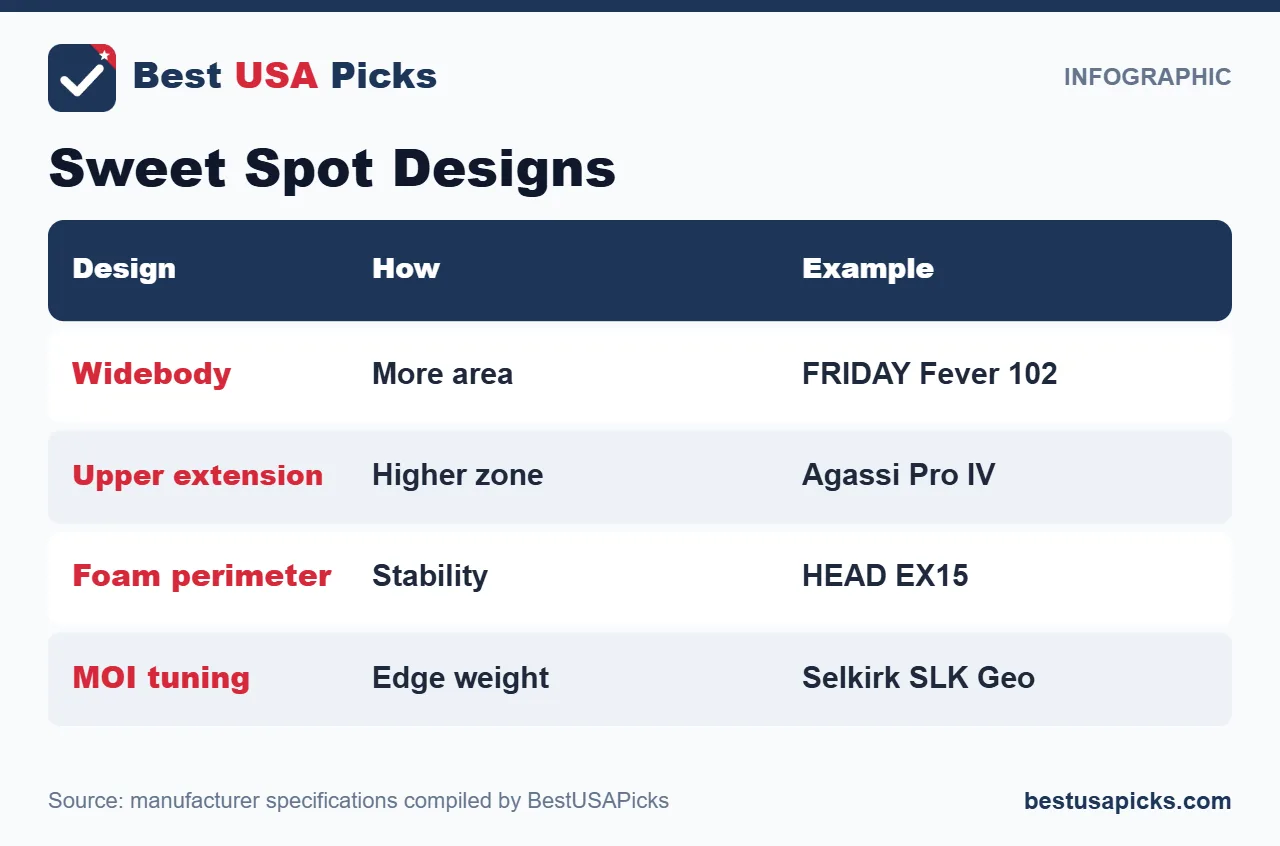 Pickleball paddle sweet spot designs