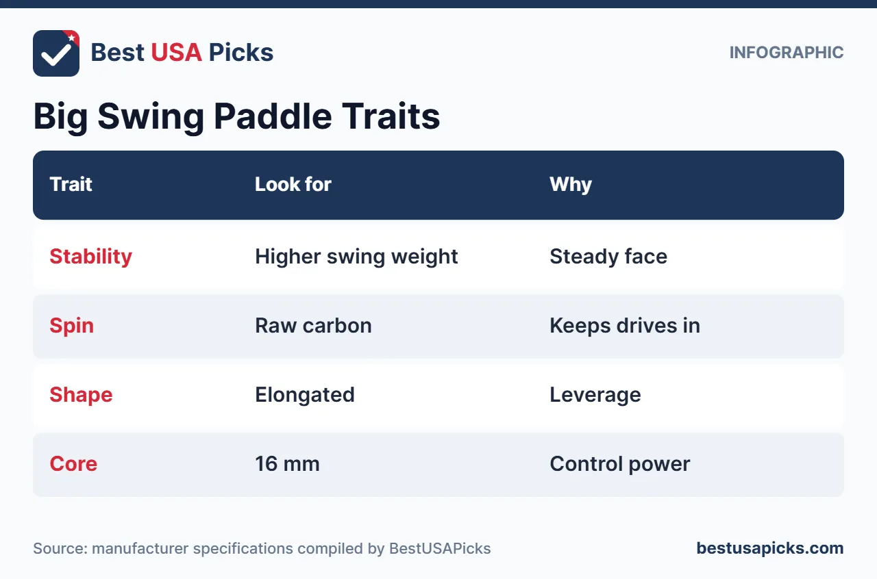 Paddle traits infographic for tennis players with big swings