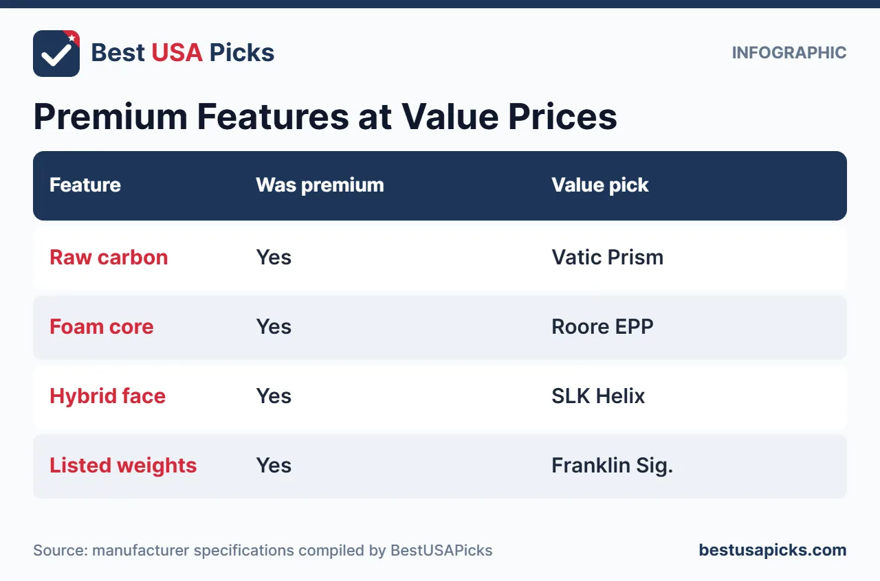 Premium pickleball paddle features at value prices