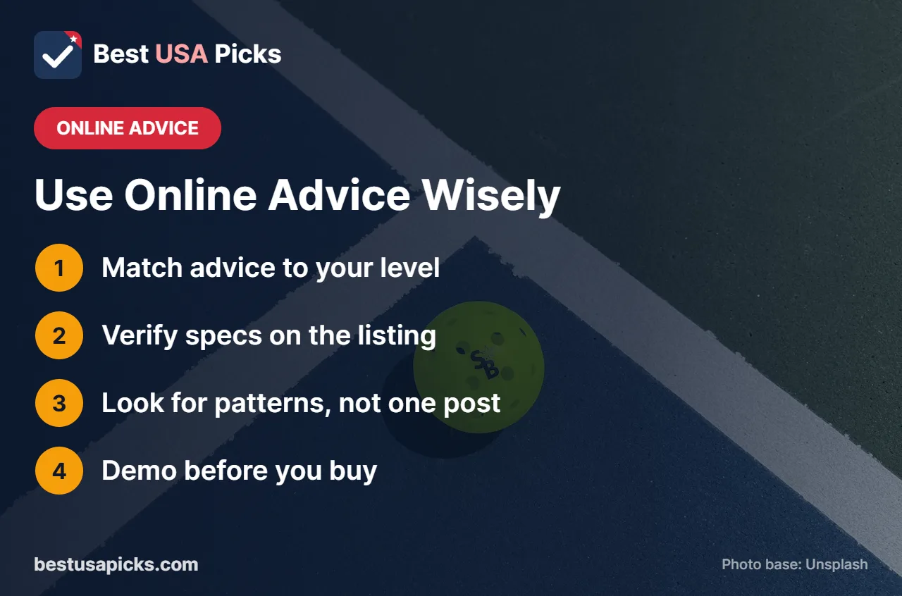 How to use online pickleball paddle advice wisely