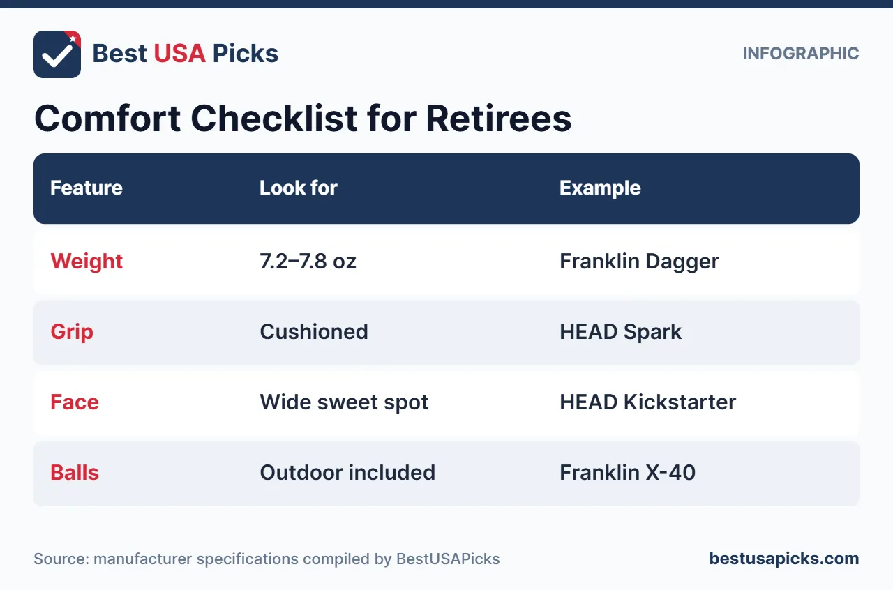 Comfort checklist for retiree pickleball paddle sets