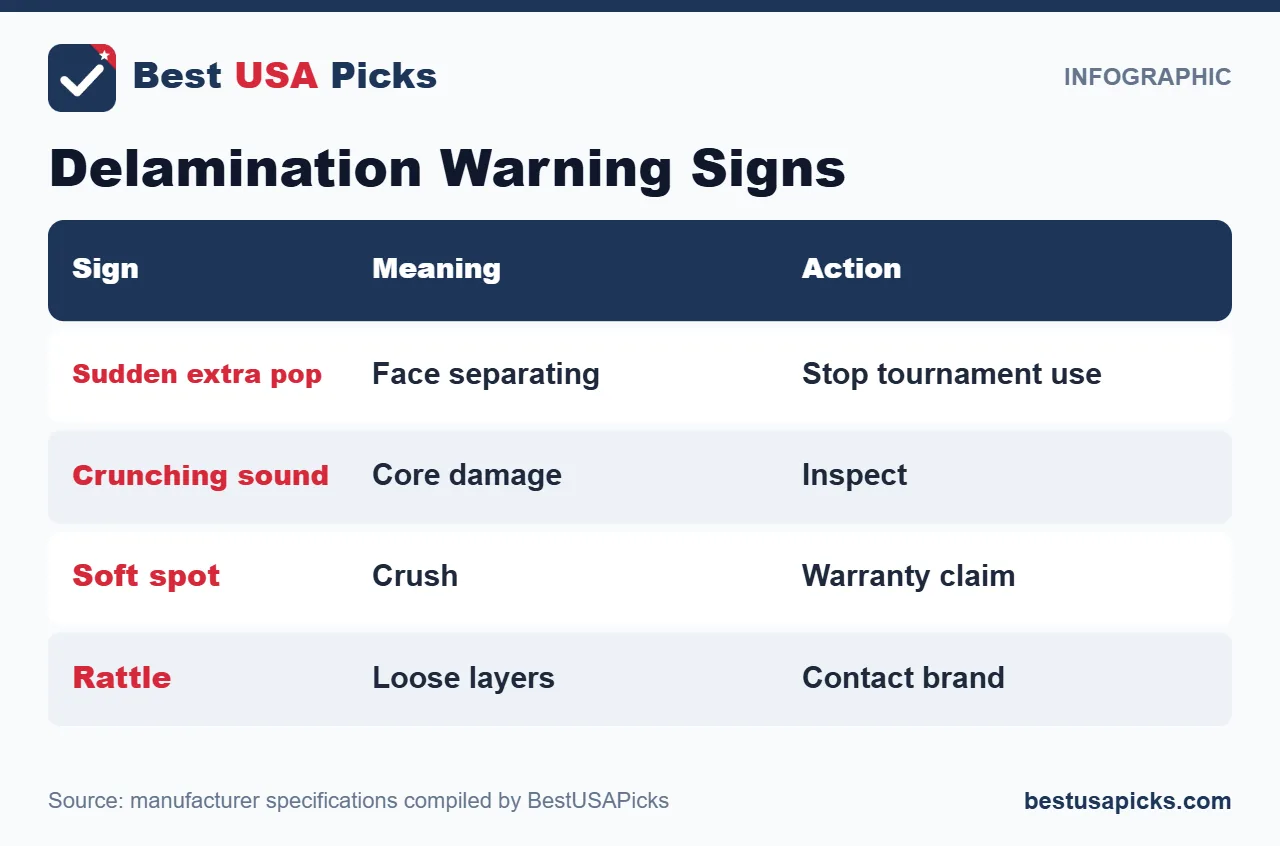 Pickleball paddle delamination warning signs