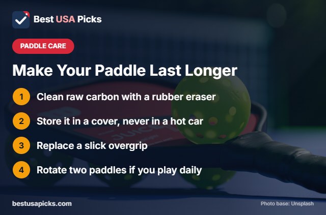 Pickleball paddle care tips card