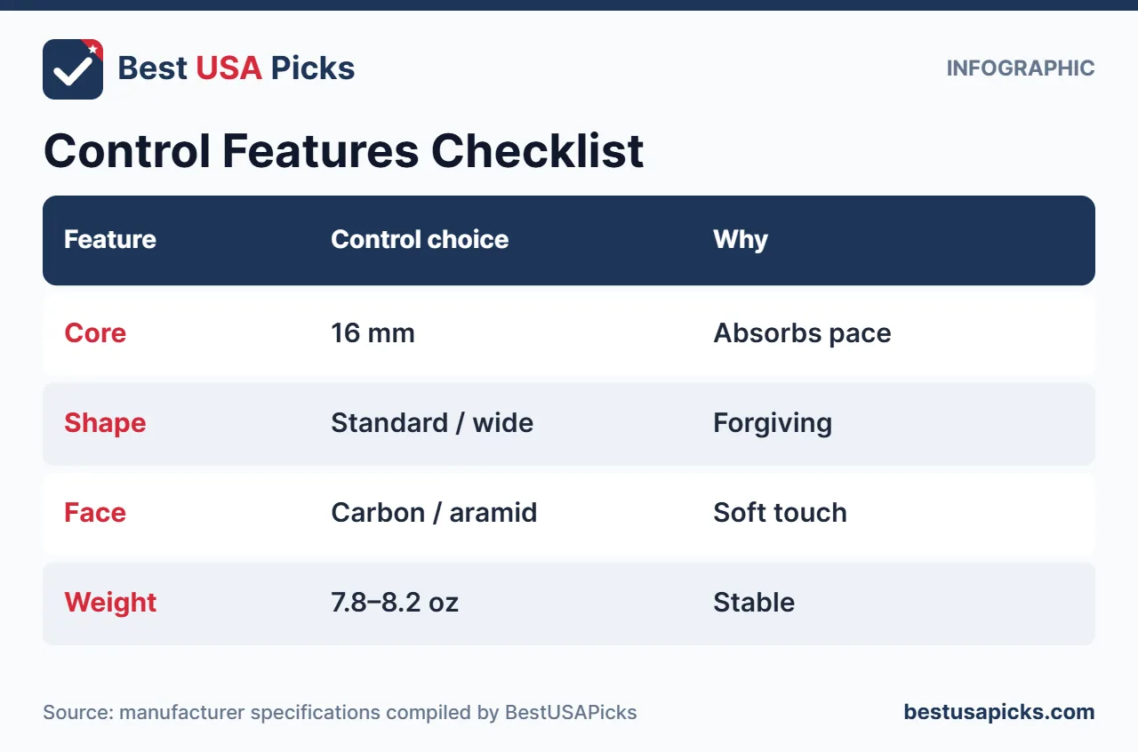 Pickleball paddle control features checklist