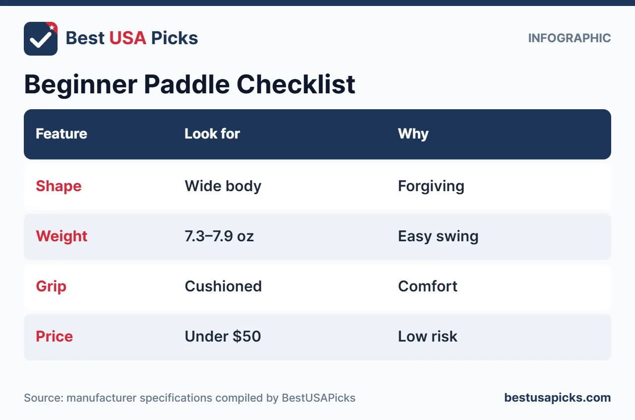 Beginner pickleball paddle checklist under 50 dollars