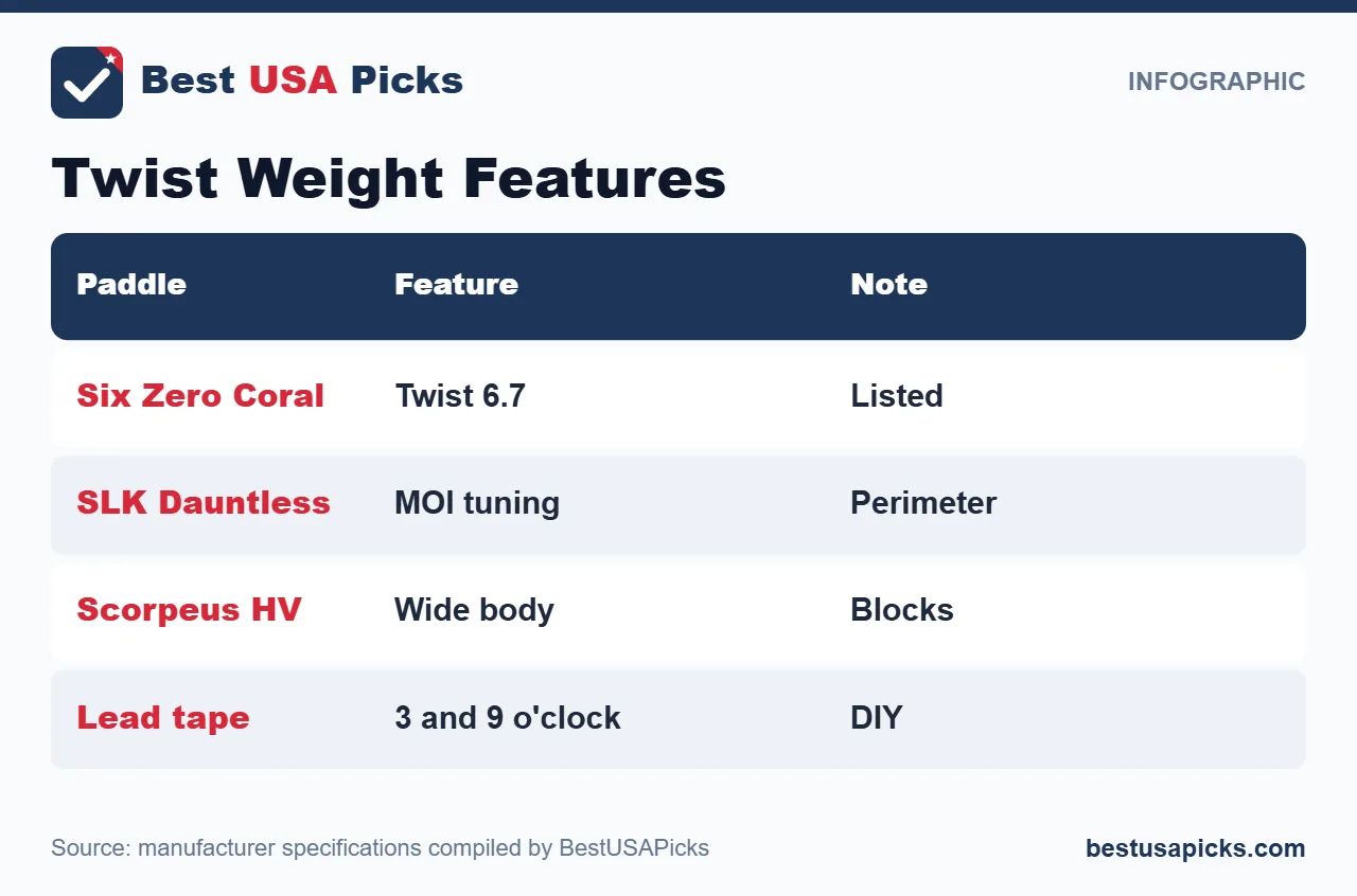 Twist Weight Features for the best pickleball paddle with high twist weight