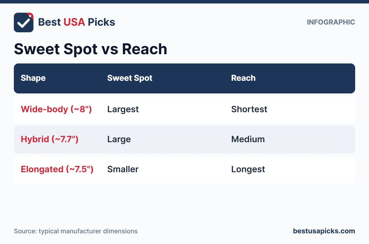 Pickleball paddle sweet spot vs reach by shape