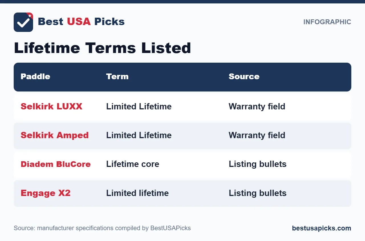 Lifetime warranty terms on pickleball paddles