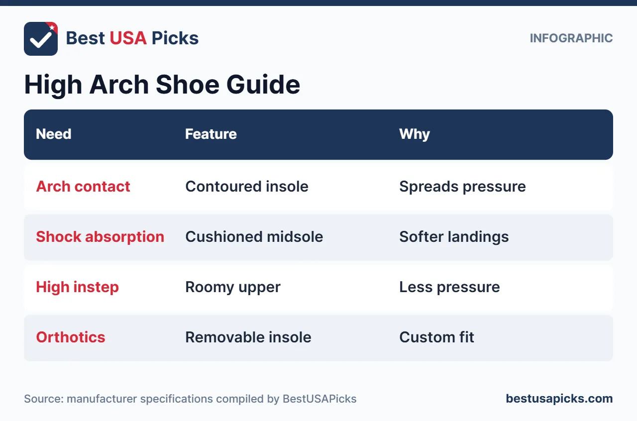 Infographic of pickleball shoe features for high arches