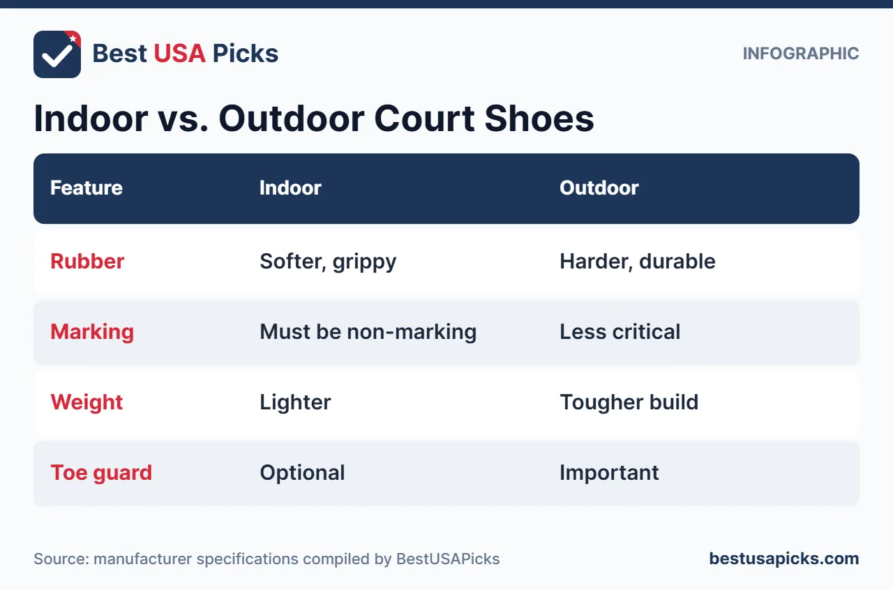 Infographic comparing indoor and outdoor pickleball shoes