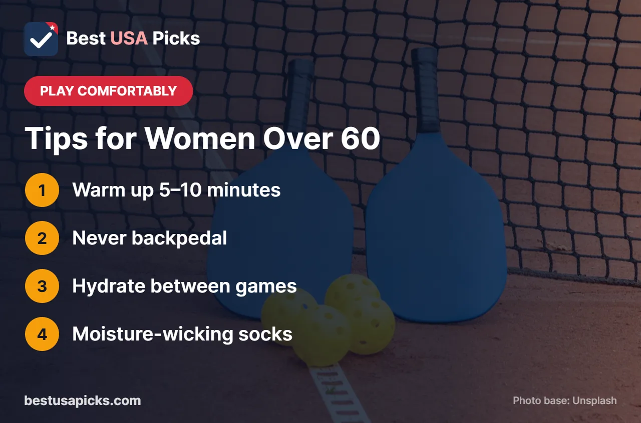 Pickleball comfort tips for women over 60