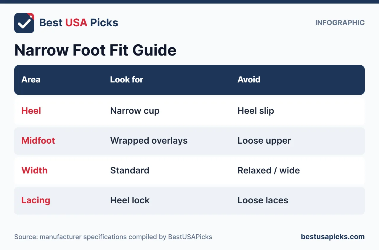 Fit guide infographic for women with narrow feet
