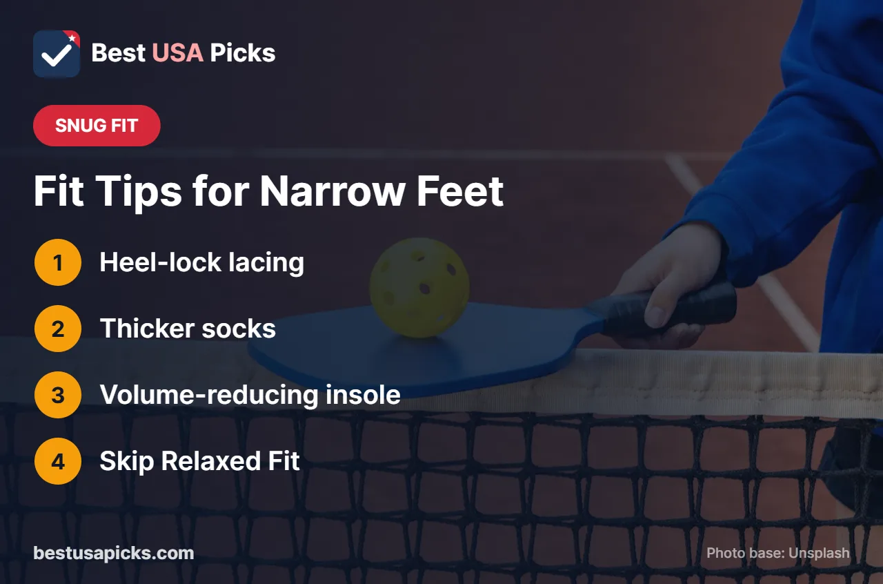Fit tips for narrow feet in pickleball shoes