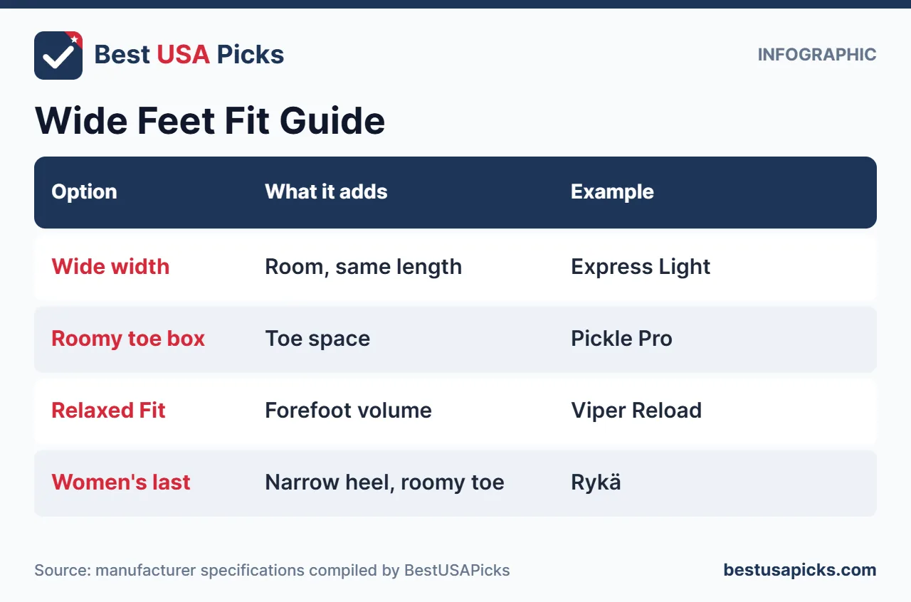 Wide feet fit guide for women's pickleball shoes