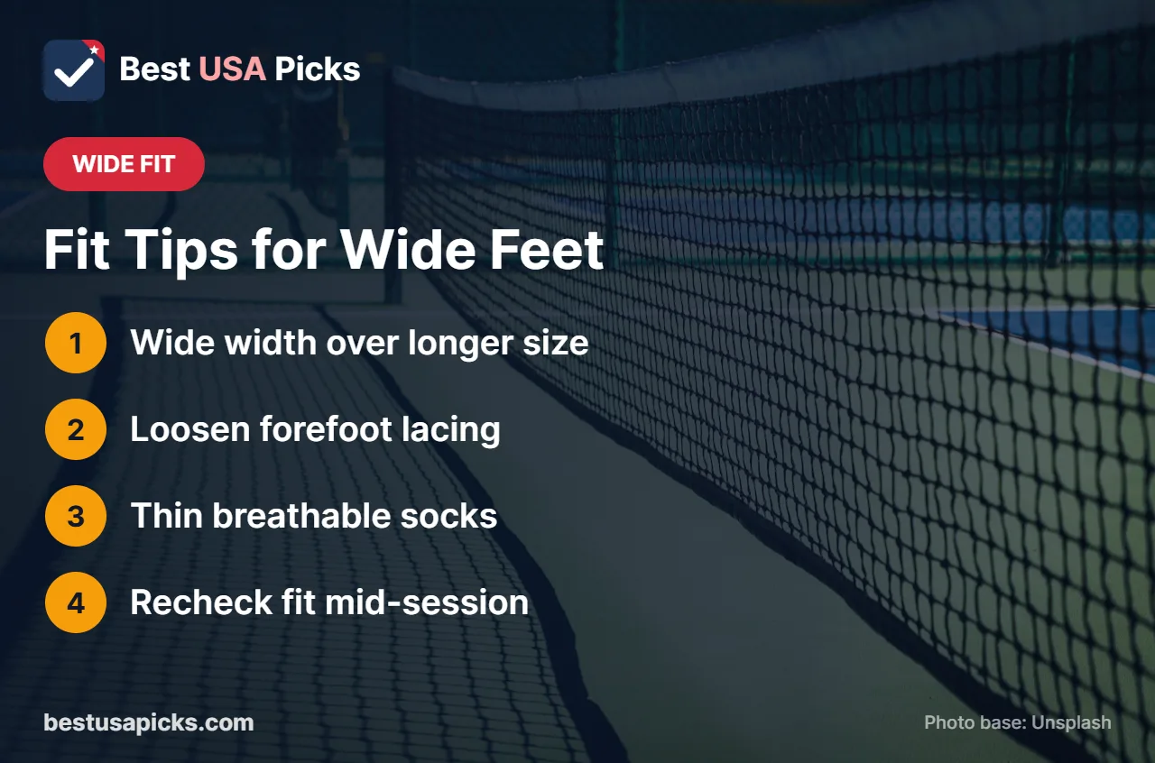Fit tips for wide feet in pickleball shoes