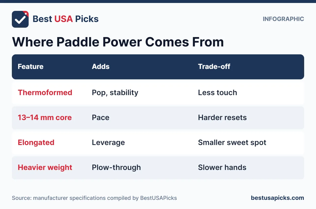 Infographic on where pickleball paddle power comes from