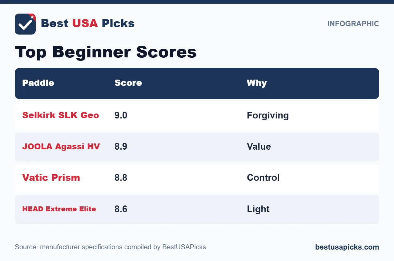 Top beginner pickleball paddle scores