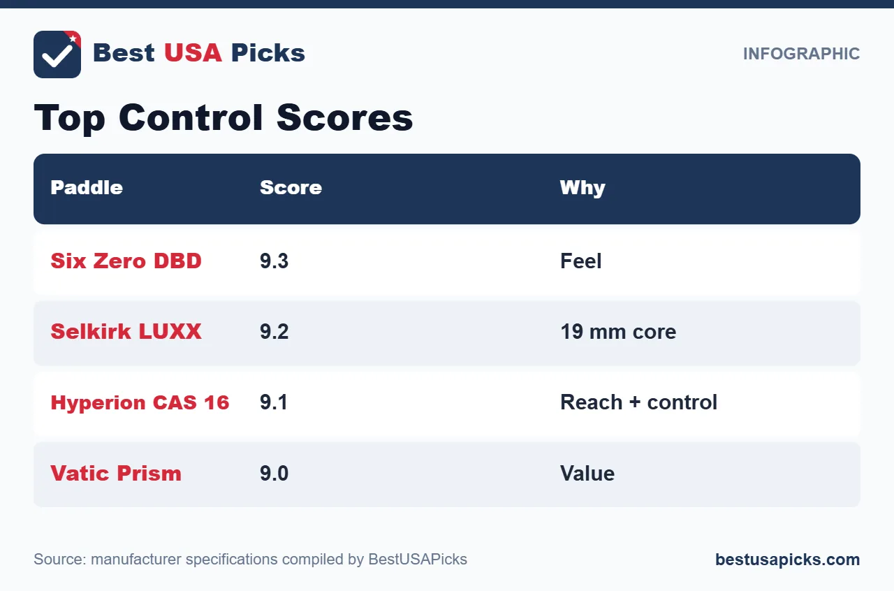 Top control pickleball paddle scores