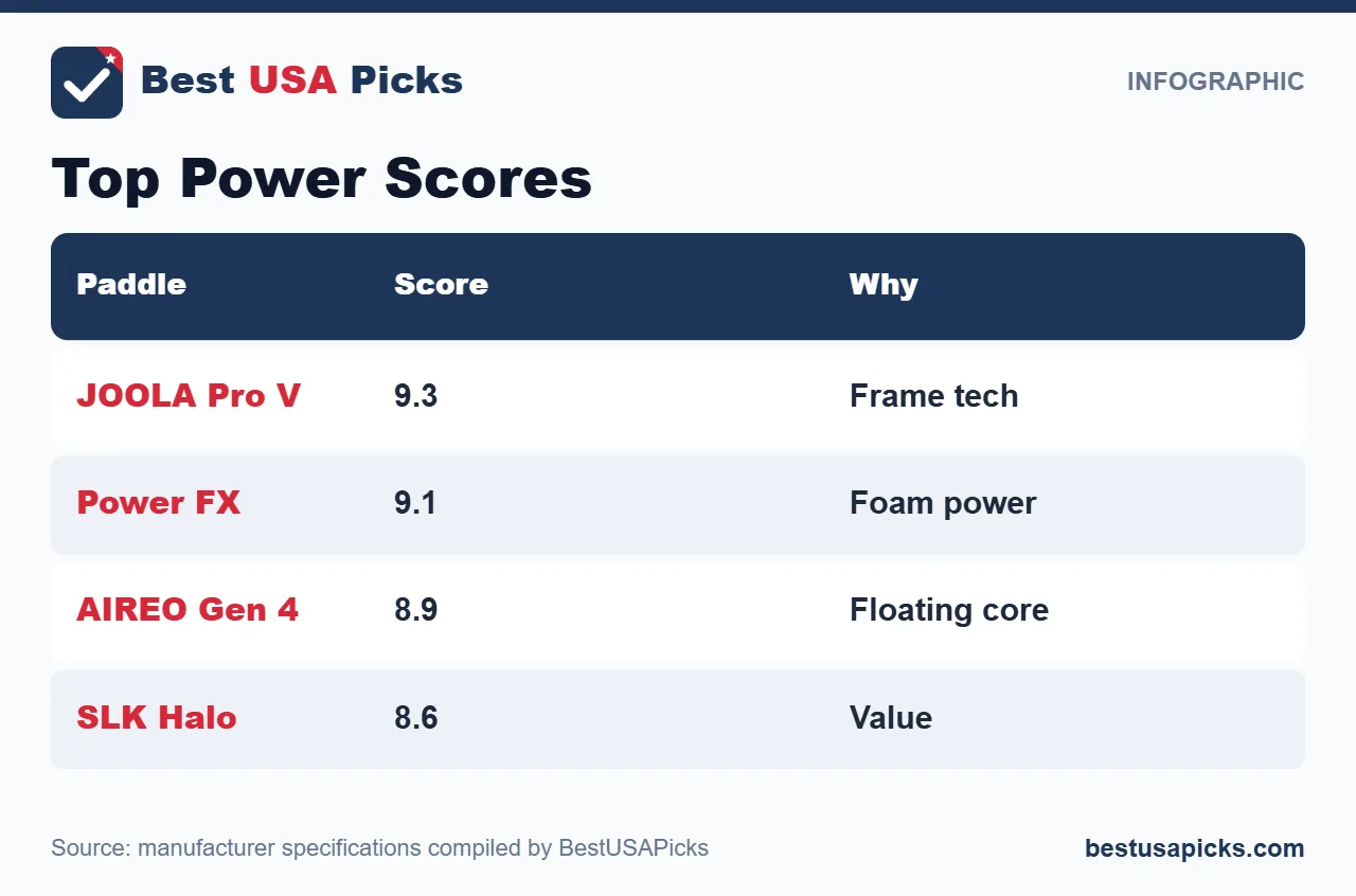 Top power pickleball paddle scores