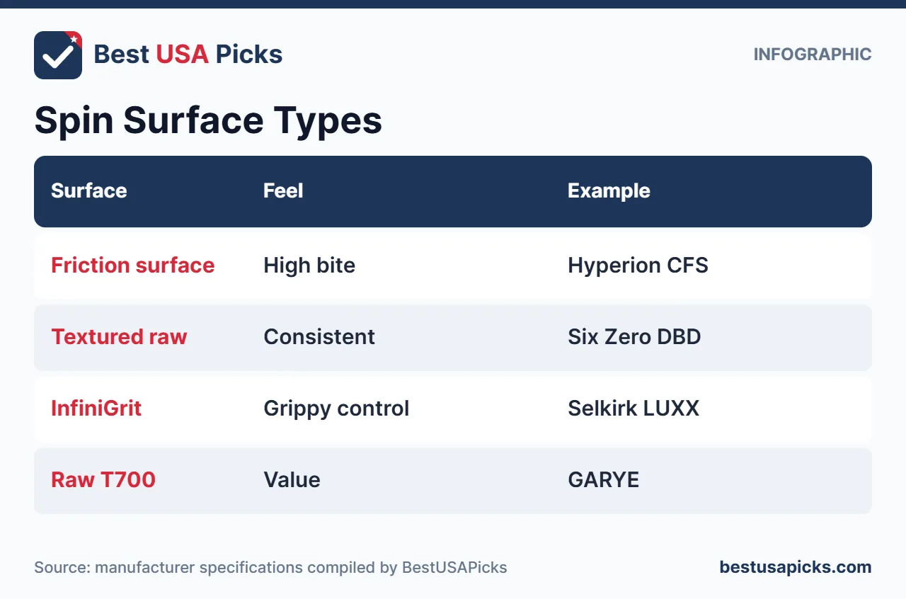 Pickleball paddle spin surface types